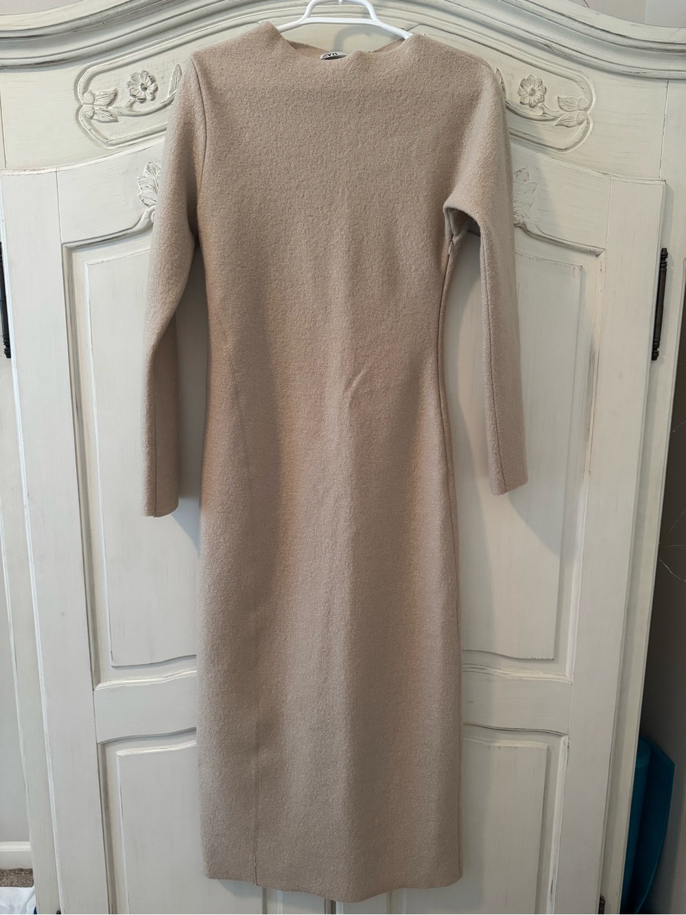 Zara 100% Wool Maxi Dress in Beige Tan Size Small NWT